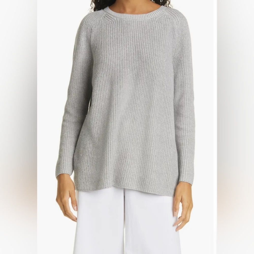 Eileen Fisher Organic Cotton Tencel Tunic Sweater M Oversized Sage Coastal